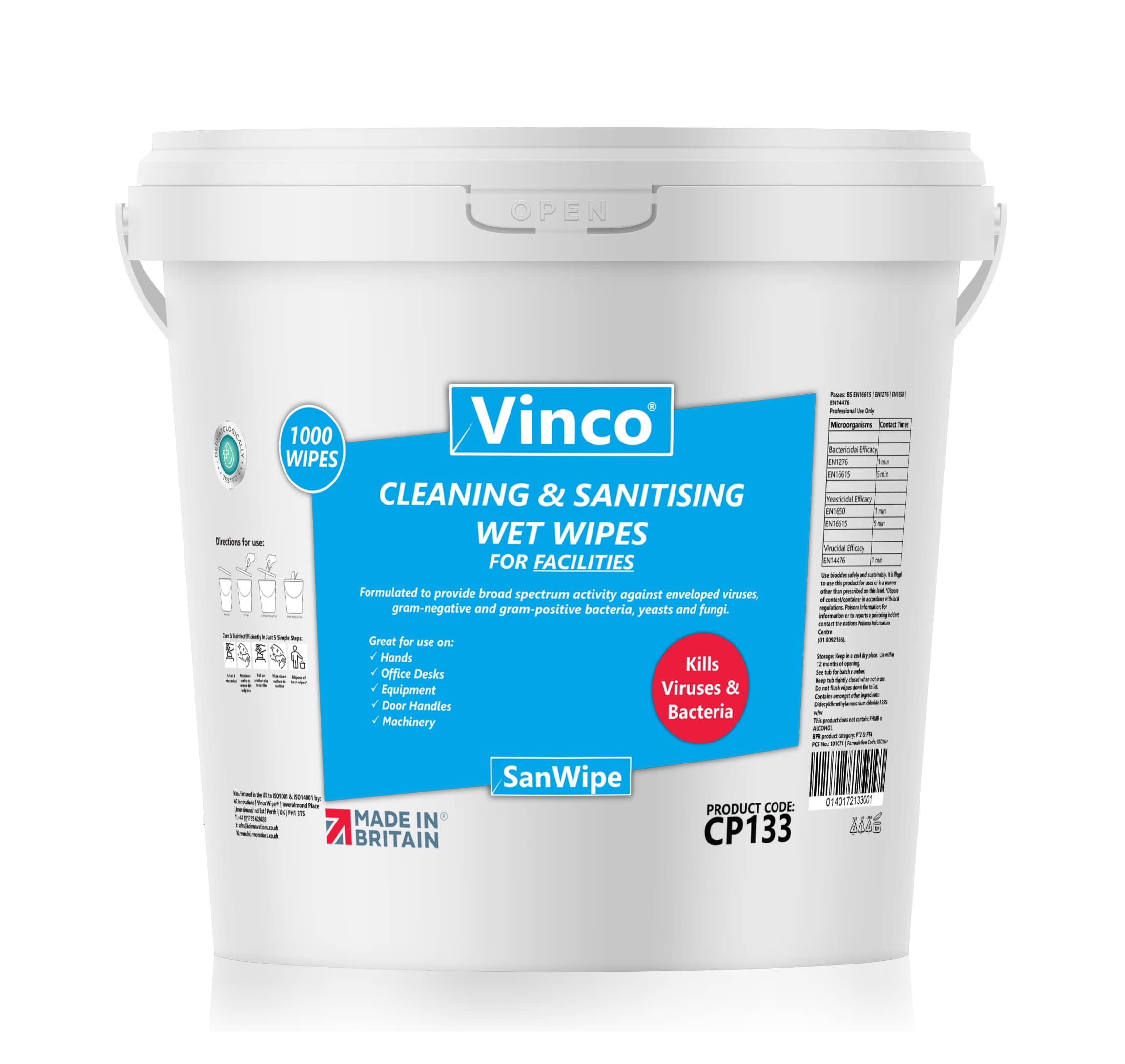 From £14.27 Vinco-SanWipe Cleaning & Sanitising Facilities Anti-Bac and Anti-Viral Wipe 1000 Wipes