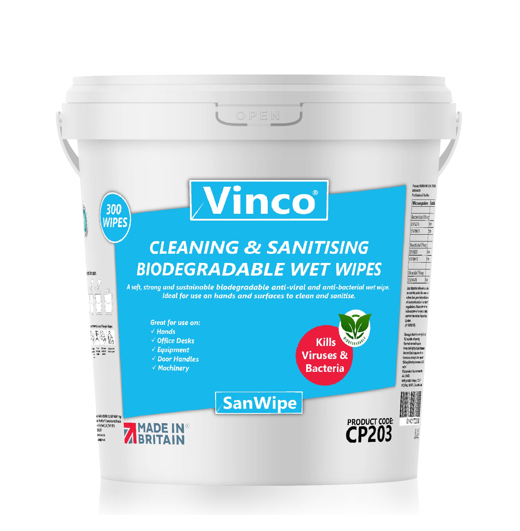 From £10.67 Vinco-ZeroWipe Cleaning and Sanitising Bio-Degradable Wet Wipe 300